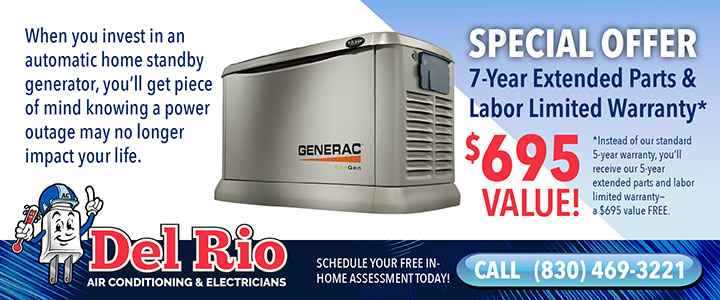 Del Rio Air Conditioning and Electrician Generator Coupon Offer.