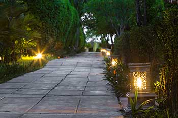 Outdoor light fixtures include sidewalk lights. This helps illuminate the path.